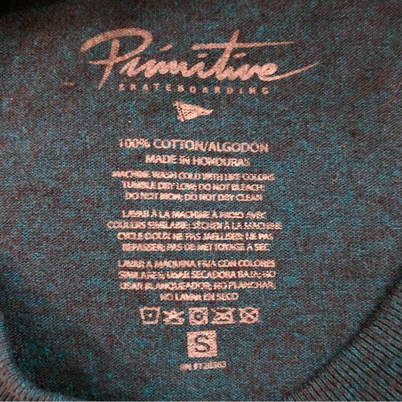 Primitive Skateboarding Short Sleeve T-Shirt. Dark Aquamarine Color. Size Small. - Picture 2 of 9